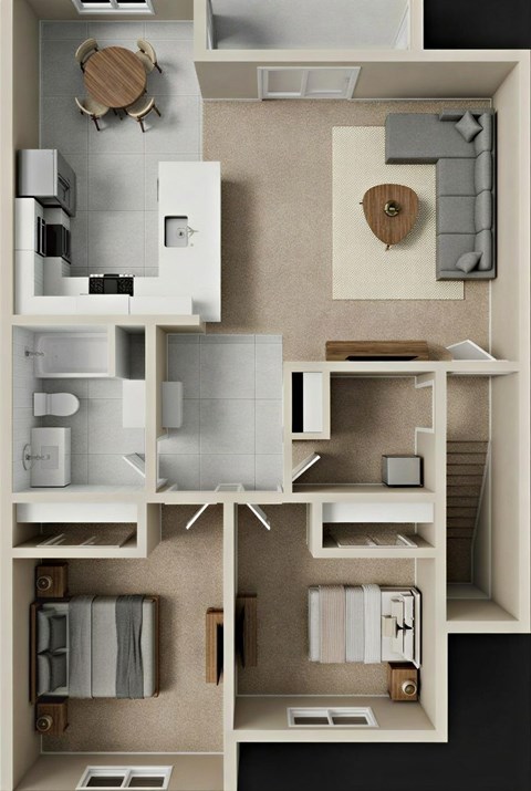 Floor plan for 2 beds, 1 bath, 885 sqft